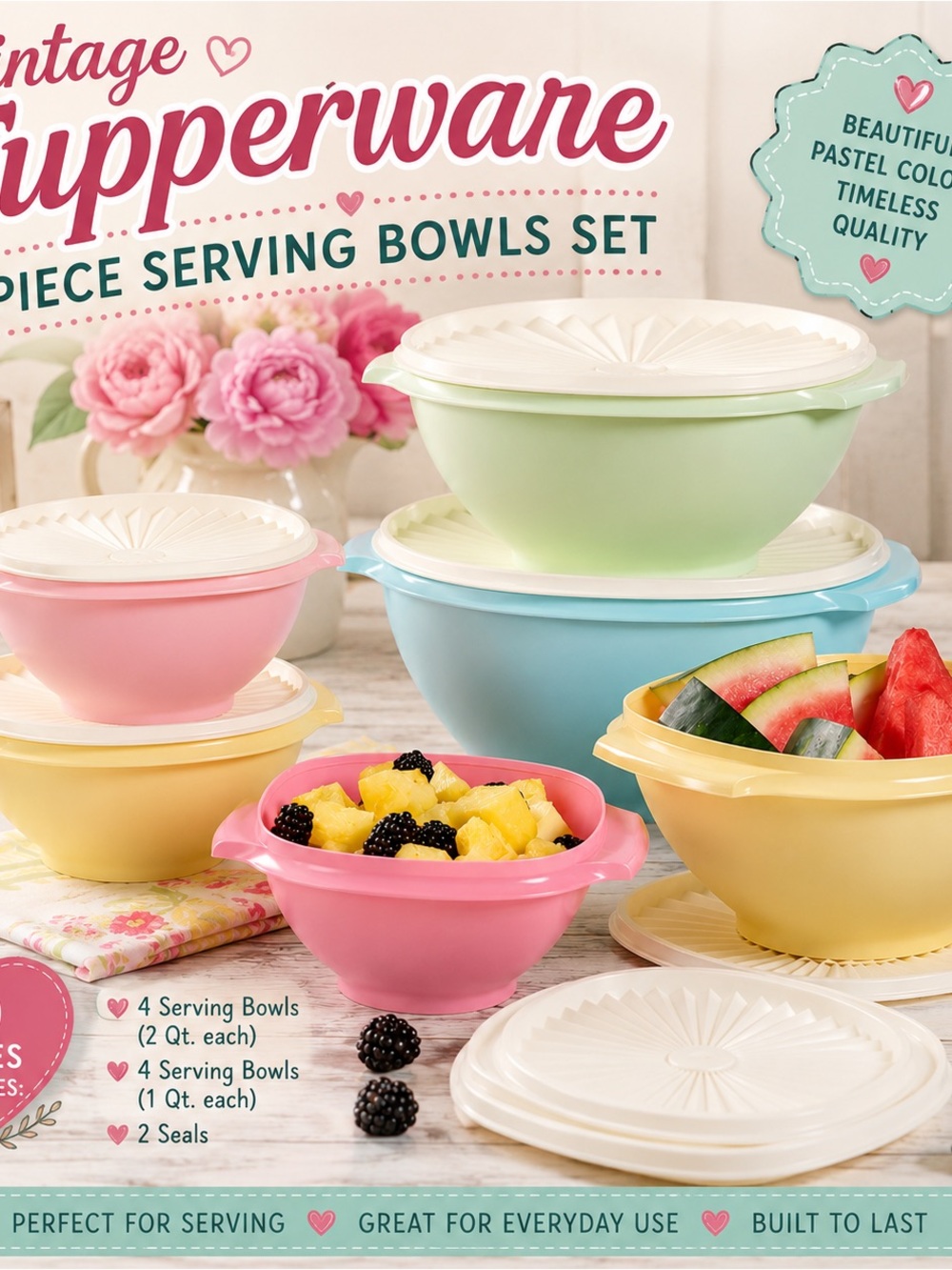 NEW Tupperware 5pc servalier bowls. Free gift with purchase.